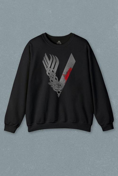 Vikingler Logo Vikings Gri Baskılı Sweatshirt