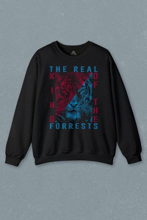 Vahşi Kaplan Trabzon Bordo Mavi Ormanların Gerçek kralı Baskılı Sweatshirt