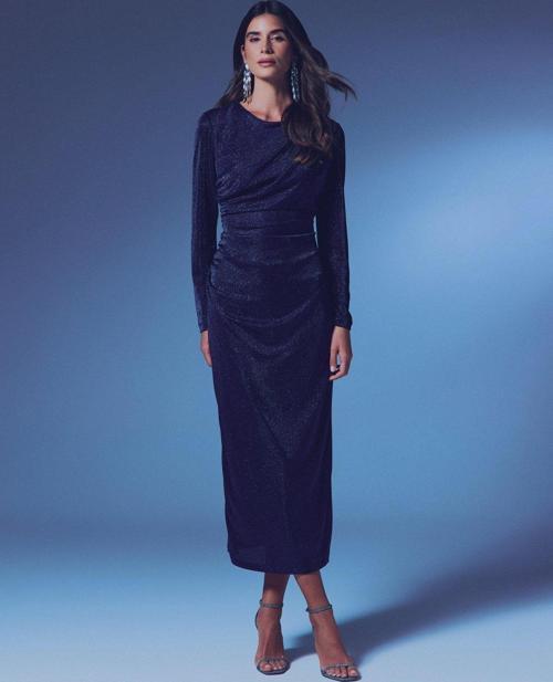 Simli Midi Elbise - Lacivert