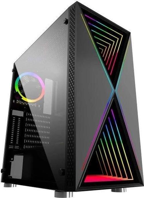 Special Optical Illusion ARGB Front Panel Gaming PC ATX Case X RGB pattern Black