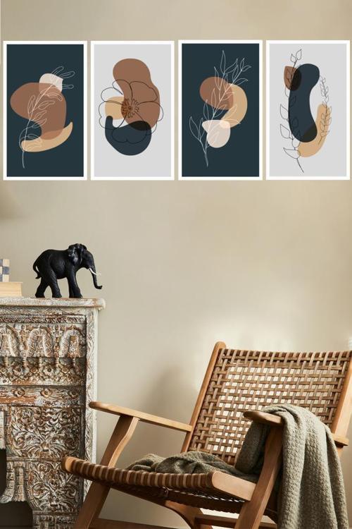 4 Parça Çerçeve Görünümlü Mdf Bohem Tablo Seti