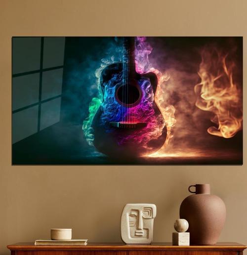 Müzik Temalı Pleksi Cam Tablo Neon Gitar