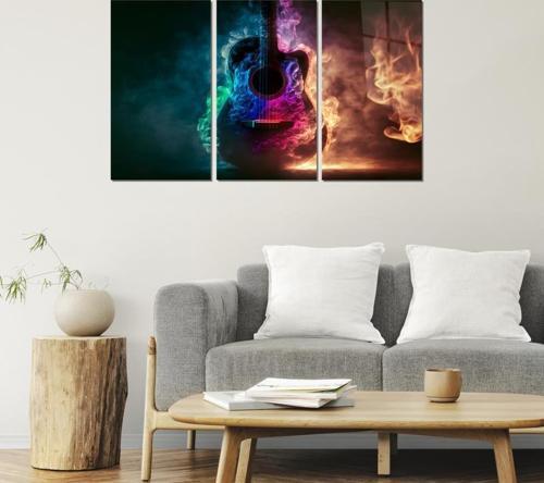 Müzik 3 lü Set Pleksi Cam Tablo Neon Gitar