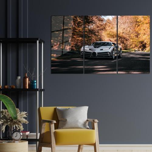 Araba 3 lü Set Pleksi Cam Tablo Bugatti