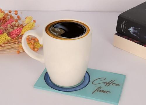 Epoksili Coffee Time Görselli Bardak Altlığı 2 li
