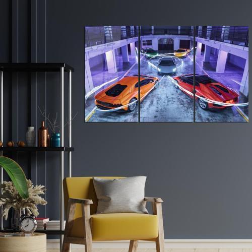 Araba 3 lü Set Pleksi Cam Tablo Lamborghini