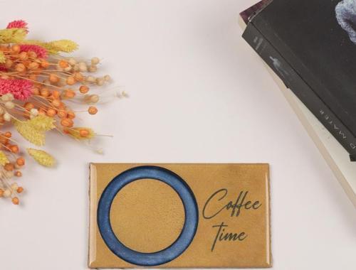 Epoksili Coffee Time Görselli Bardak Altlığı 4 lü