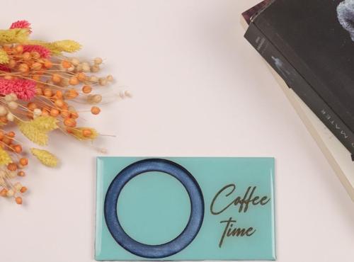 Epoksili Coffee Time Görselli Bardak Altlığı 4 lü