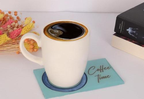 Epoksili Coffee Time Görselli Bardak Altlığı 6 lı