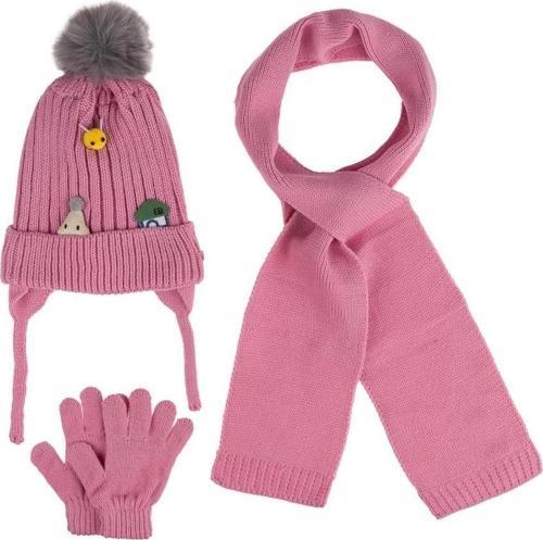 Bebe Kız Atkı Bere Eldiven Takım (1-4 Yaş) K24160-03 Pembe