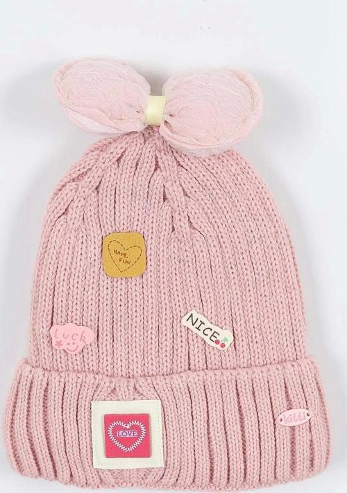 Çocuk Kız Kulaklı Bere (4-8 Yaş) K24130-02 Soft Pembe