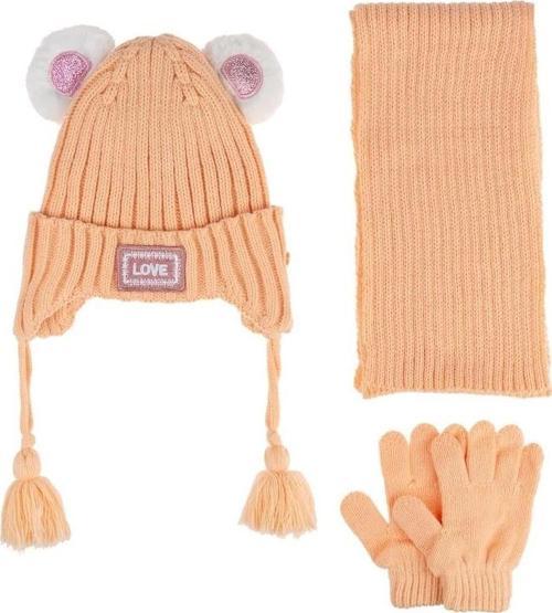 Bebe Kız Atkı Bere Eldiven Takım (1-4 Yaş) K24160-01 Şeftali