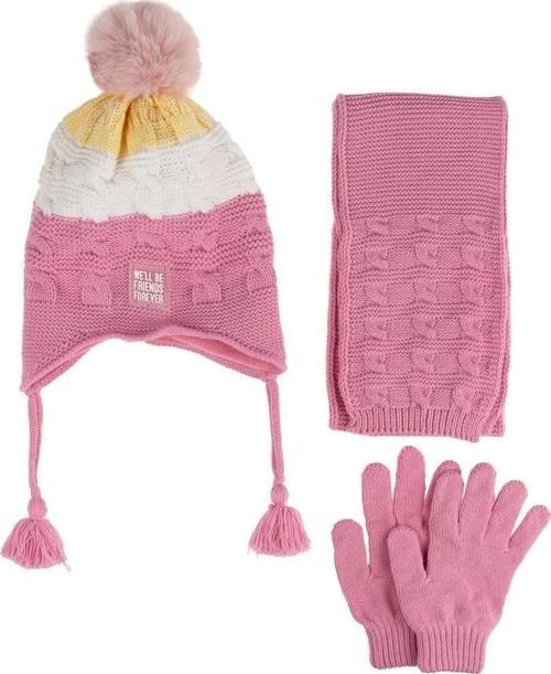 Çocuk Kız Atkı Bere Eldiven Takım (4-8 Yaş) K24170-01 Pembe