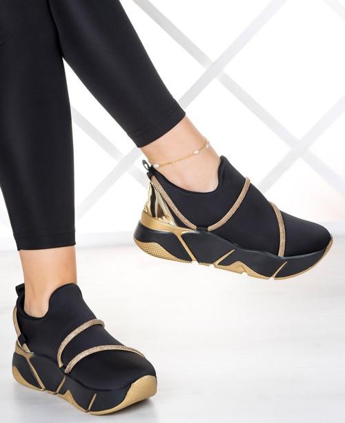 Barbara Altın Streç Taşlı Sneaker