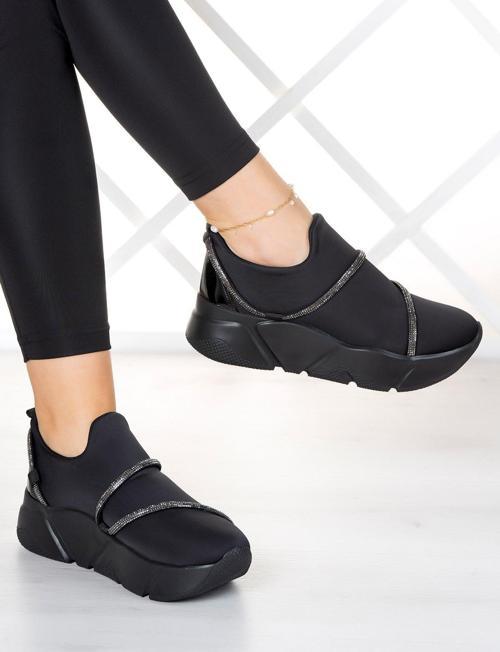 Barbara Gümüş Streç Taşlı Sneaker