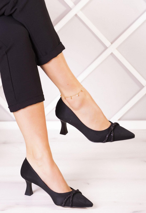 Adel Siyah Süet Burma Taşlı Abiye Ayakkabı