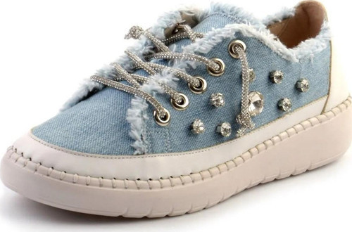 Valentina Mavi Denim Kristal Taşlı Gümüş Bağcıklı Sneaker