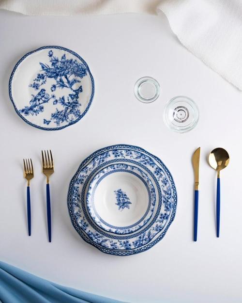 24 Parça 6 Kişilik Blue Life Tiffany Yemek Takımı