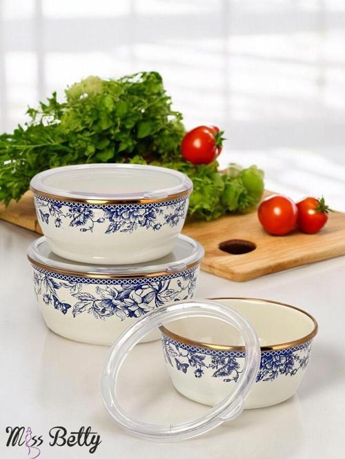 Blue Life 3'Lü Emaye Saklama Kabı 14-16-18 Cm