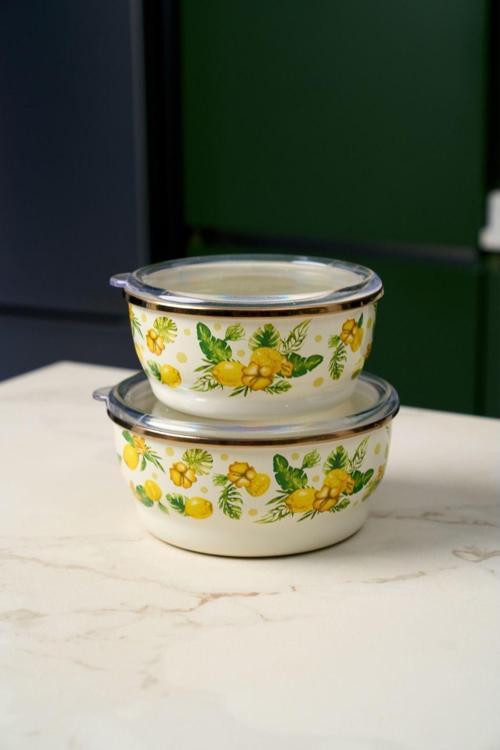 Emaye 2'Li Saklama Kabı 14-15 Cm Citrus