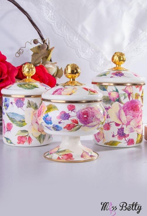 Emaye 3'Lü Kavanoz Set Rose Deluxe