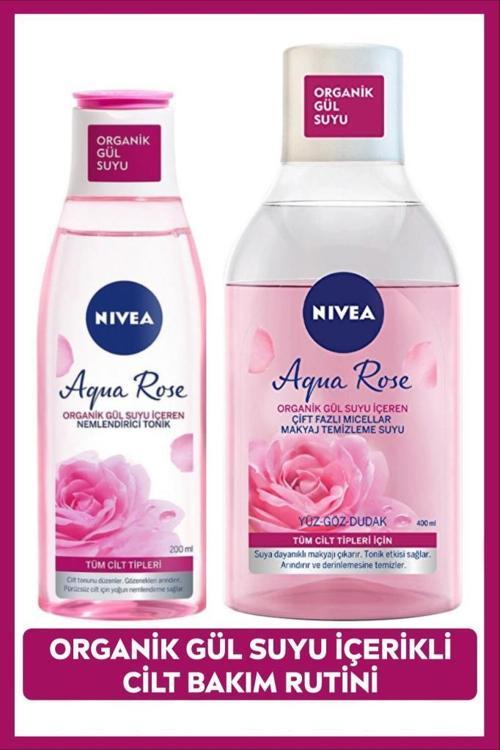 NIVEA Aqua Rose Gül Suyu İçeren Çift Fazlı Micellar Makyaj Temizleme Suyu 400ml Ve Nemlendirici Tonik 200ml, Cilt Bakım, Yüz Temizleme