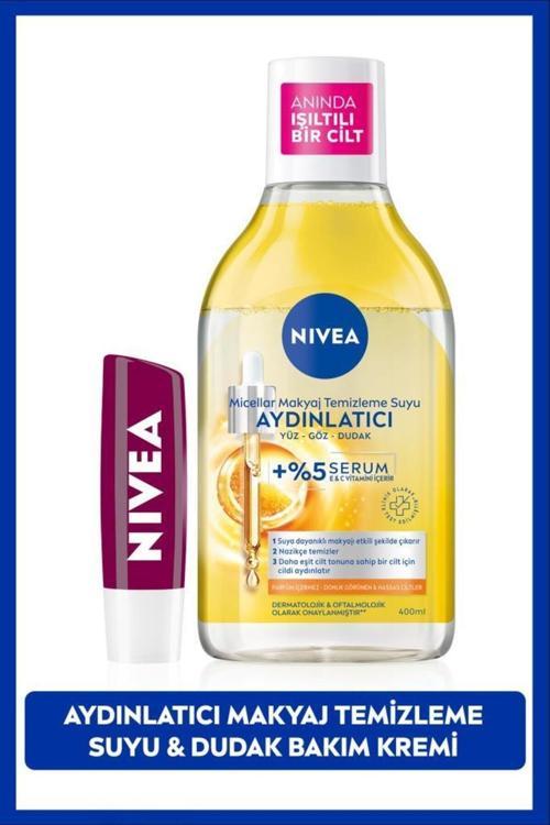 Aydınlatıcı Micellar Makyaj Temizleme Suyu 400ml Ve Nemlendirici Böğürtlen Dudak Bakım Kremi 4,8gr