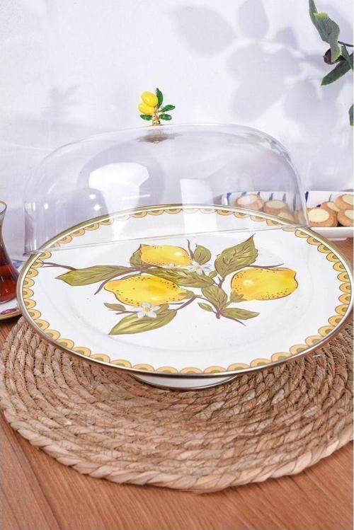 Emaye Kek Fanusu Ayaklı 30 Cm Linda