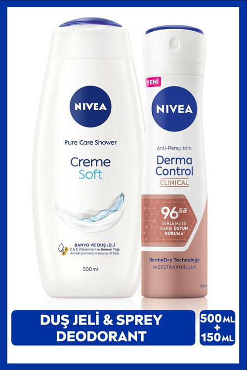 Kadın Sprey Deodorant Derma Control Clinical 150ml Ve Creme Soft Duş Jeli 500ml, E Vitamini