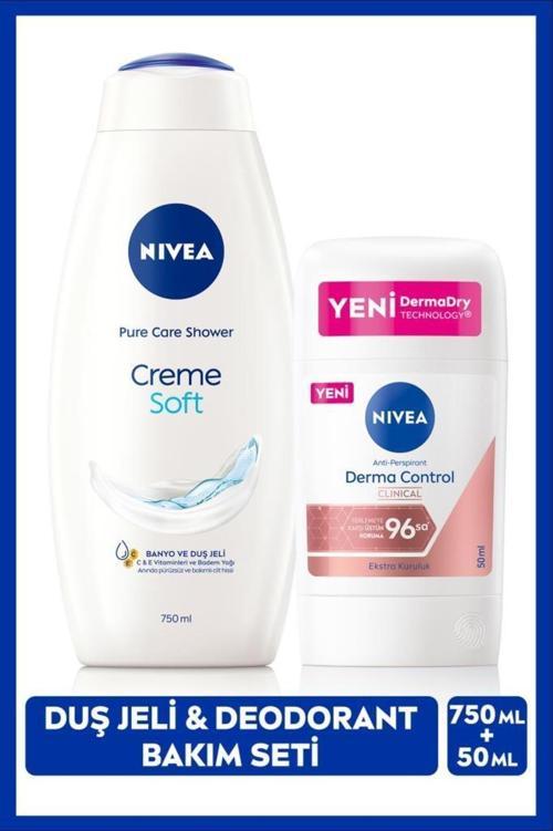 Kadın Creme Soft Duş Jeli 750ml Ve Stick Deodorant Derma Control Clinical 50ml, 96 Saat Ter Koruması