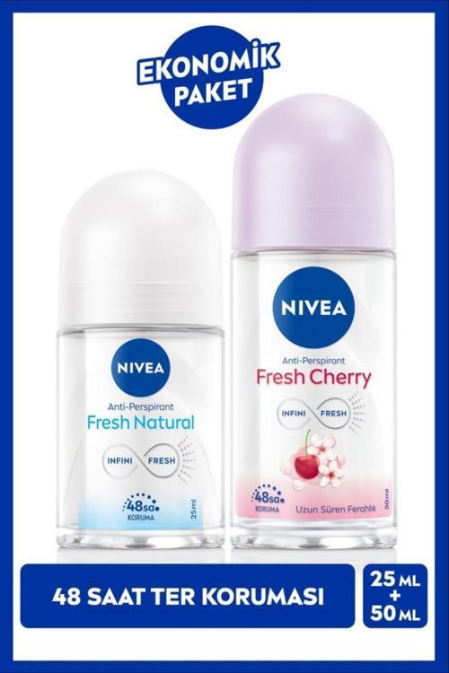 Kadın Roll-on Deodorant Fresh Cherry 50ml ve Mini Roll-on Fresh Natural 25ml, Anti-perspirant Koruma