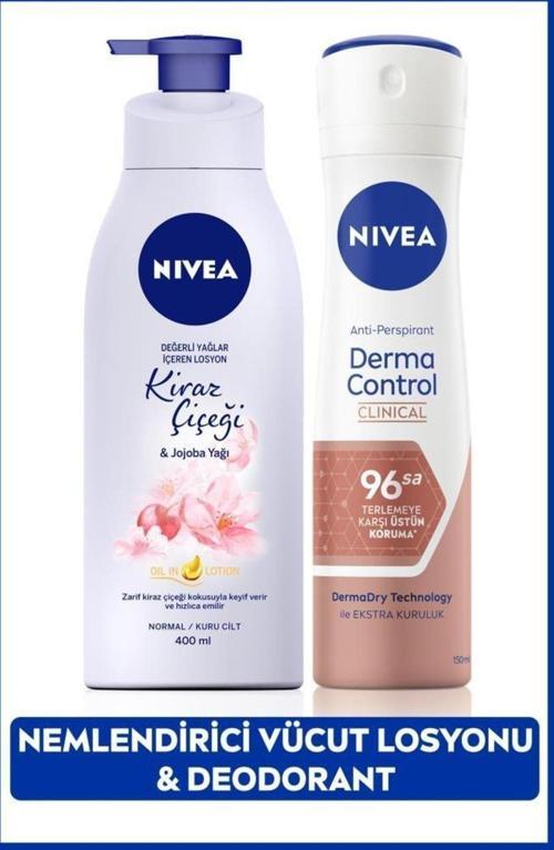 Kadın Sprey Deodorant Derma Control Clinical 150ml, Kiraz Çiçeği Nemlendirici Vücut Losyonu 400ml