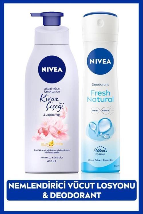 Kadın Sprey Deodorant Fresh Natural 150ml, Kiraz Çiçeği Nemlendirici Vücut Losyonu 400ml