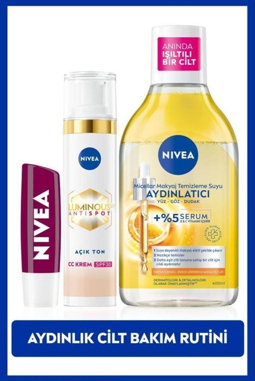 Luminous630 CC Yüz Kremi 40ml, Aydınlatıcı Micellar Makyaj Temizleme Suyu 400ml, Dudak Bakım Kremi