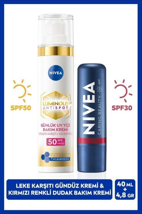Luminous630 Thiamidol Etkili Leke Karşıtı Gündüz Kremi 40ml ve Kırmızı Renkli Dudak Bakım Kremi4,8gr