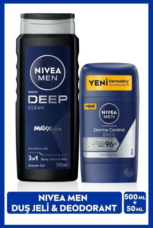 Men Erkek Deep Dimension Duş Jeli 500ml Ve Stick Deodorant Derma Control Clinical 50ml,ter Koruma