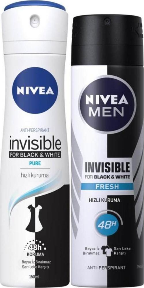 Men Erkek Sprey Deodorant Black&white Fresh 150ml Ve Kadın Sprey Deodorant Black&white Pure 150ml
