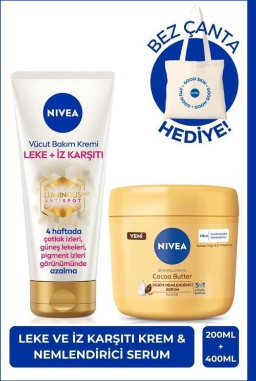Luminous630 Leke Iz Karşıtı Vücut Kremi 200ml Ve Cocoa Butter Nemlendirici Krem 400ml, Çanta H