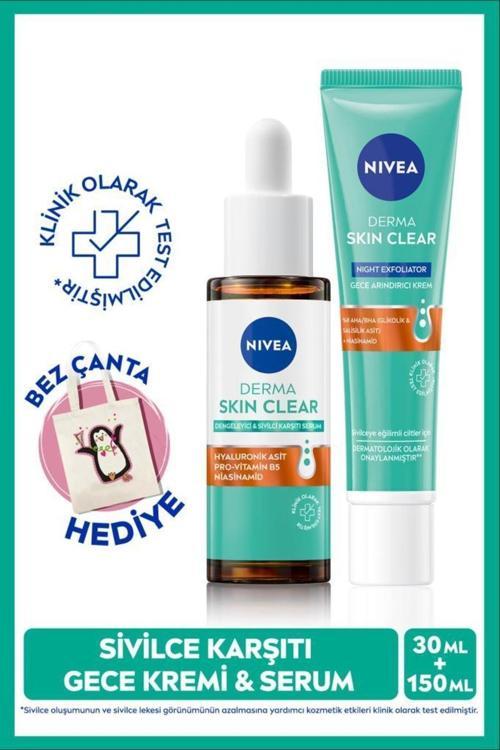Sivilce Karşıtı Derma Skin Clear Dengeleyici Serum 30ml Ve Gece Arındırıcı Krem 40ml, Çanta Hediye