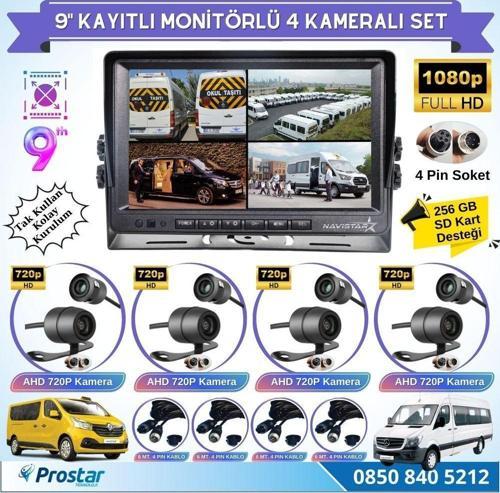 9 Inç Dörde Bölünür Kayıtlı 256Gb Sd Destekli 4 Kameralı 720P Ahd 4 Pin Soketli Tak Kullan Kamera Seti