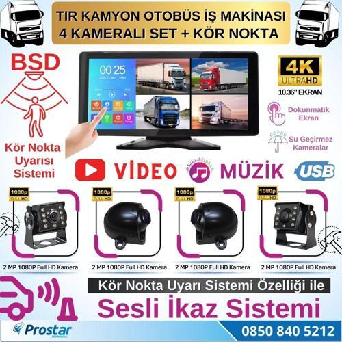 Tır ve Kamyon 10.36&quot; Dokunmatik 4 kameralı 256 GB Destekli Kör Nokta Uyarı Sistemli Kamera Seti