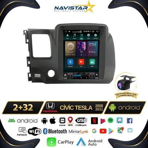 Honda Civic 2005-2012 Tesla Model 2GB + 32GB Kablosuz Carplay Navigasyon Multimedya Sistemi