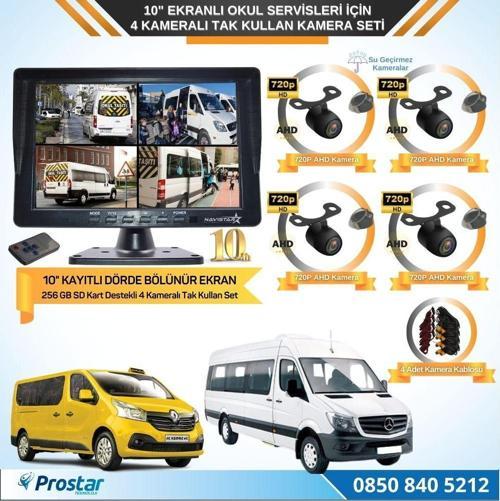 Kayıtlı 10&quot; Dörde Bölünebilir 4 Kameralı Ahd 720P Okul Servisler Için Kamera Seti