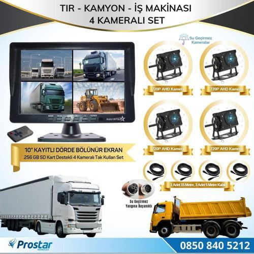 Kayıtlı 10&quot; Dört Kameralı 256 Gb Sd Destekli Ahd Tır Kamyon Ve İş Makinaları Için 12  24 Volt Tak Kullan Kamera Set