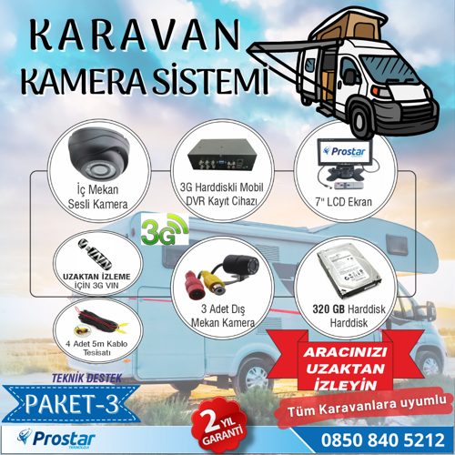 Uzaktan Takipli Karavan Kamera Sistemi Seti Kayıtlı Harddiskli 320 Gb Dahil 4 Kameralı Ekranlı