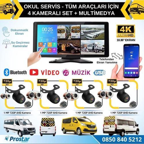 Okul Servisleri Için 10.36&quot; Dokunmatik Ekranlı 4 Kameralı Kayıtlı Video Müzik Telefon Ekran Yansıtma Özellikli Tak 
