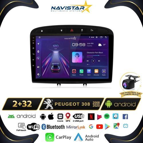 Peugeot 308  2008-2020 Model 2GB + 64GB Android 13 Kablosuz Carplay Navigasyon Multimedya Sistemi