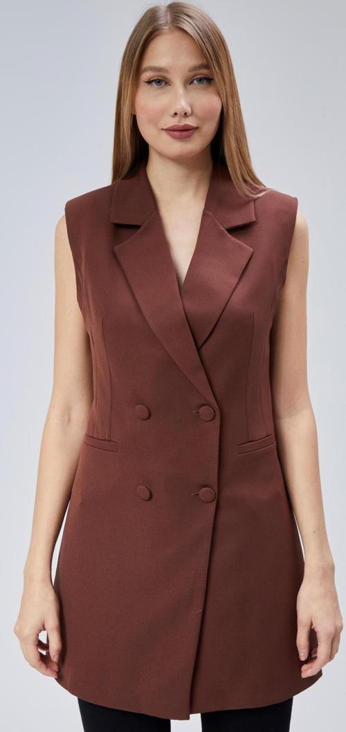 Kadın Uzun Kruvaze Dokuma Yelek