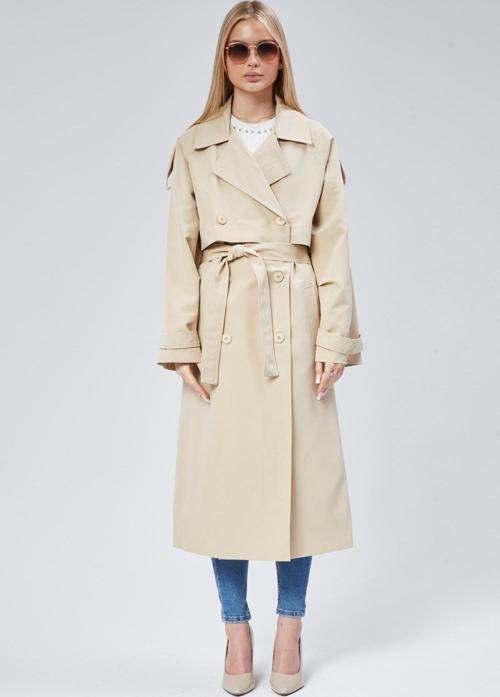 Oversize Kruvaze Kapama Rüzgarlık Detaylı Trençkot