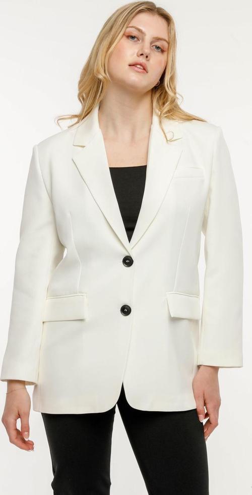 Ekru Kadın Düğmeli Oversize Blazer Ceket